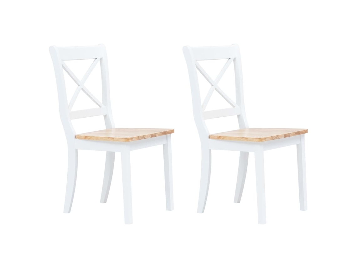 Vidaxl Cadeiras De Jantar 2pcs Seringueira Maciça Branco/madeira Clara