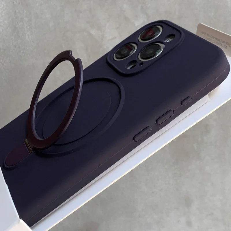 Capa Protetora De Silicone Líquido Com Suporte (roxo Escuro Para Iphone 15)