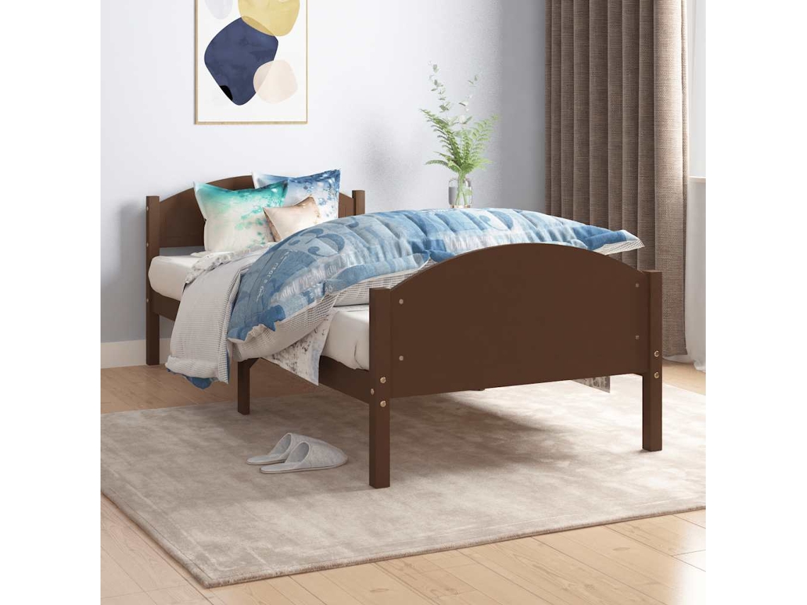 Vidaxl Estrutura De Cama 100x200 Cm Pinho Maciço Castanho-escuro