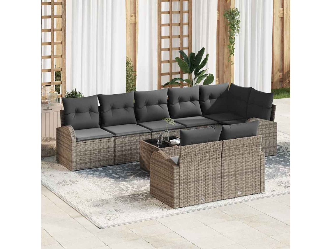 Vidaxl Conjunto De Sofá De Jardim 9 Unid. 8-número De Lugares Cinzeto