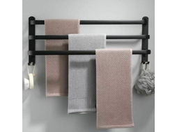 Suporte De Toalhas Alumínio 3 Níveis Para Montagem Na Parede Com Ganchos, 50 Cm. Preto Impermeável Banheiro E Cozinha.