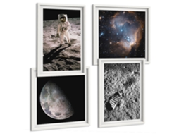 Quadros Decorativos Para Parede Foto De Astronauta E Lua Moldura Branca Quadros Para A Sala De Estar Espelharte (conjunto De 4 Imagens)