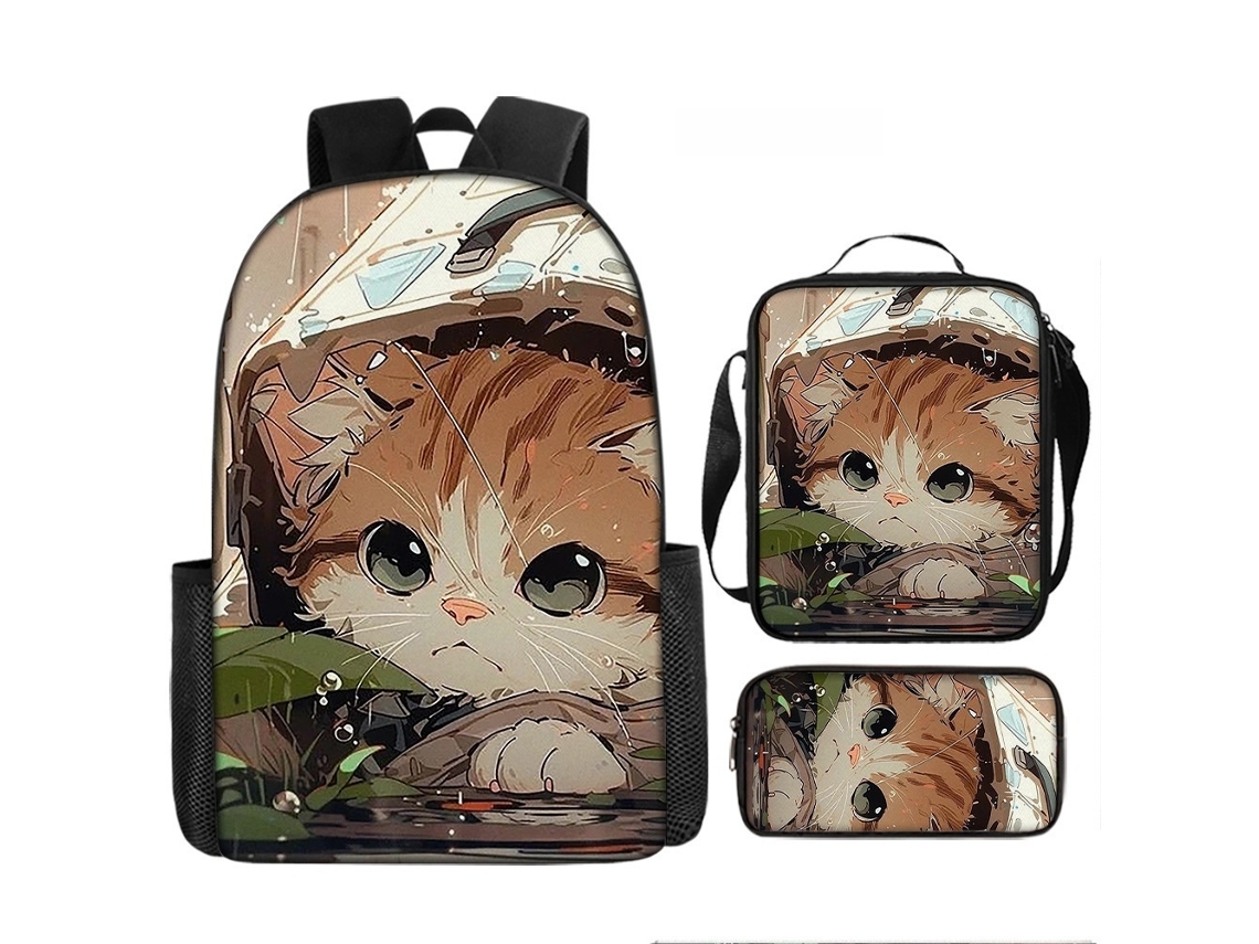 Mochila Escolar 3 Peças Com Estojo E Lancheira, 17 Polegadas, Estilo V Tressino