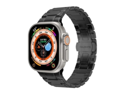 Bracelete Para Apple Watch 46/49/45/44mm - Metal Com Fecho Borboleta Estilo Mecânico Preto