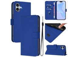 Capa De Couro Sintético Para Iphone 16 Plus - Toque Suave - Cor Sólida - Com Cordão