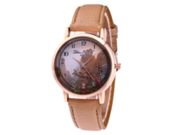 Relógio de Pulso de Quartzo Leisure com Pulseira de Couro Bege Design Elegante