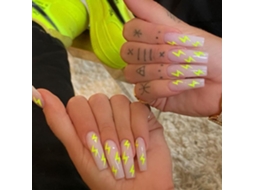 1 Peça de Tips para Unhas Modelo W035 em Amarelo Neon com Desenho de Raios Geléia Incluída