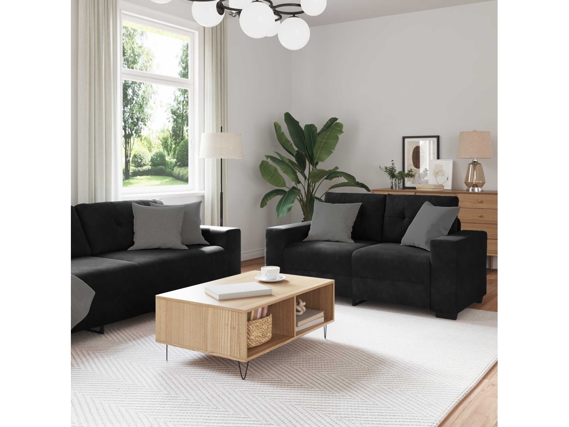 Vidaxl Conjunto De Sofás 3 Unid. Preto Veludo