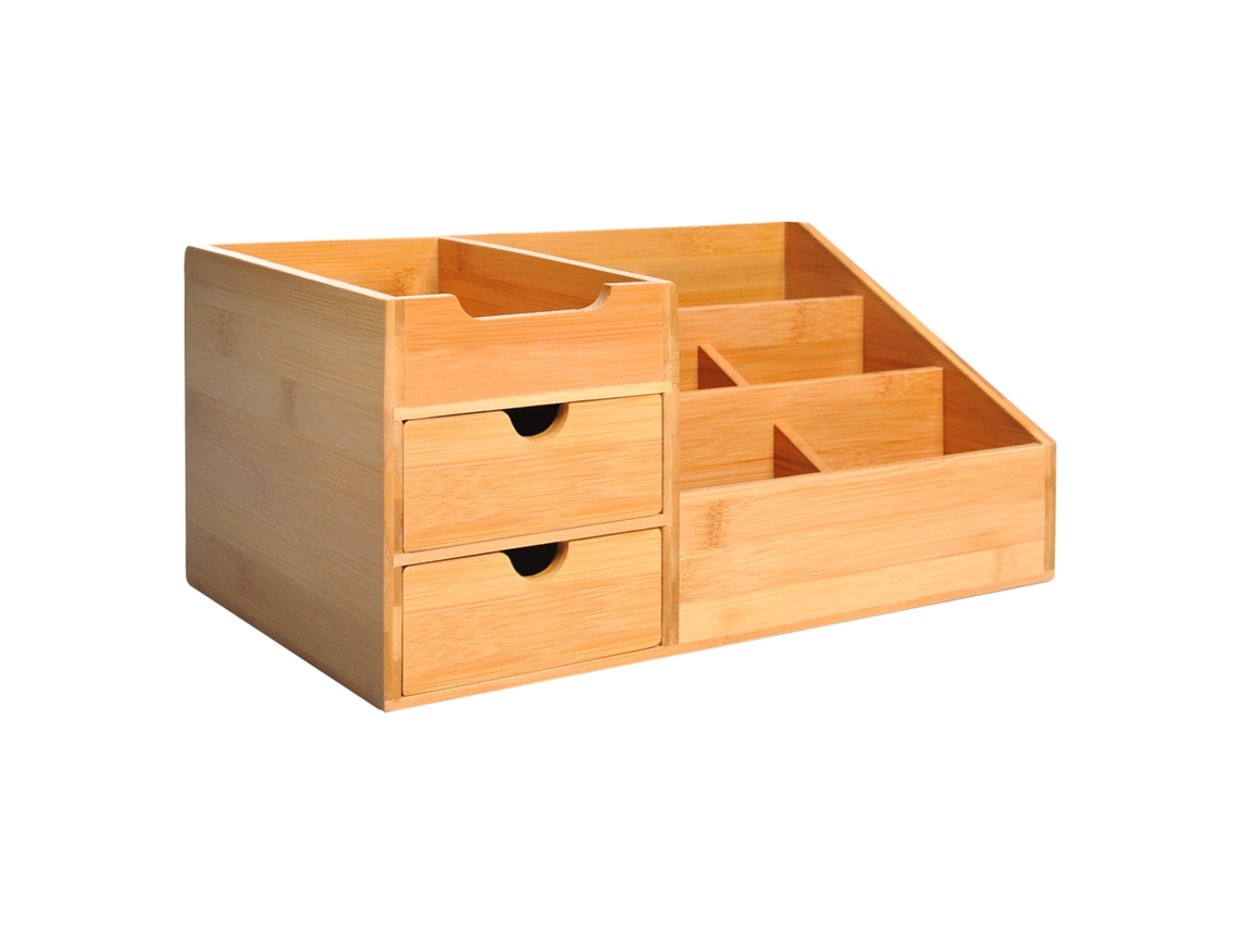 Organizador de Mesa em Bambu com Gavetas e Compartimentos VELTRIX