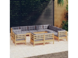 Vidaxl 12pcs Conjunto Lounge De Jardim + Almofadões Cinza Pinho Maciço