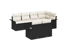 Conjunto 7 Assentos De Jardim Vidaxl Preto Vime Pe (242.5 X 132.5 X 69 Cm)