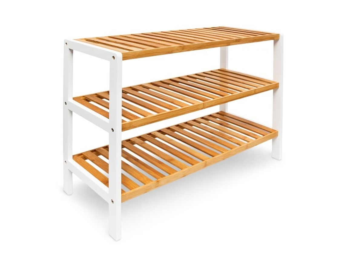Sapateira Bambu com 3 Prateleiras Marrom-Branco B2X