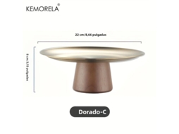 Prato de Sobremesa em Aço Inoxidável Estilo Coreano com Base de Madeira, Perfeito para Exibir Frutas e Decorar a Mesa. MDUG (dourado C)