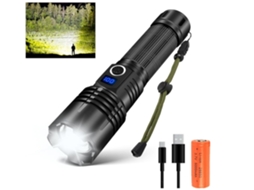 Lanterna BISBISOUS Xhp70 30000 Lumens Super Bright Led Recarregável Alimentada Por Bateria 5 Modos de Luz À Prova D'Água com Zoom Preto VIGA EUROPE