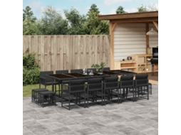 Vidaxl 15 Pcs Conjunto De Jantar P/jardim Com Almofadões Vime Pe Preto