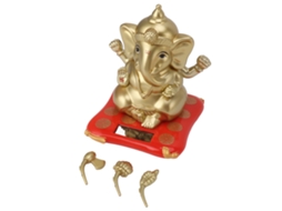 Estátua Ganesha Solar Ouro Decoração Carro Lar