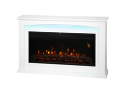 Lareira Elétrica 1000w/2000w, Lareira Decorativa Falsa, Efeito de Chama com 5 Brilhos Ajustáveis, 121x25x77cm, Branco