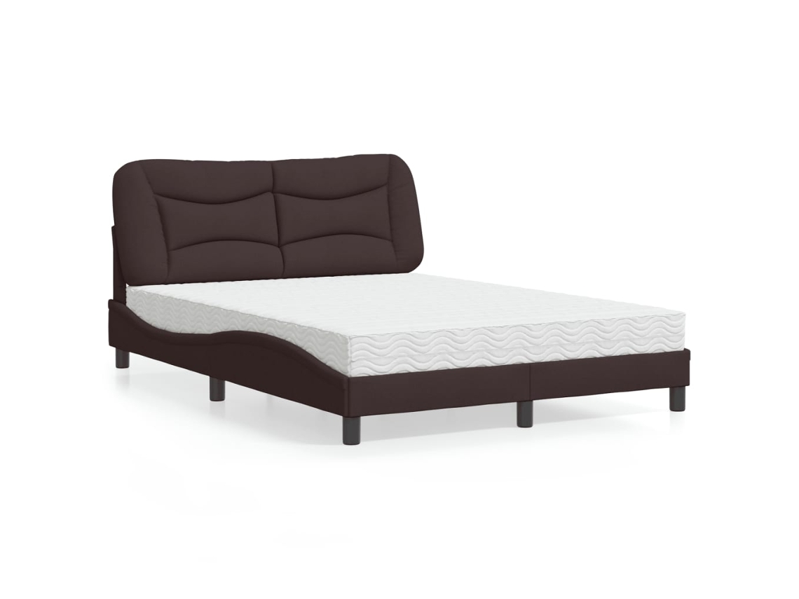 Cama Com Colchão 140x200 Cm Tecido Castanho-escuro
