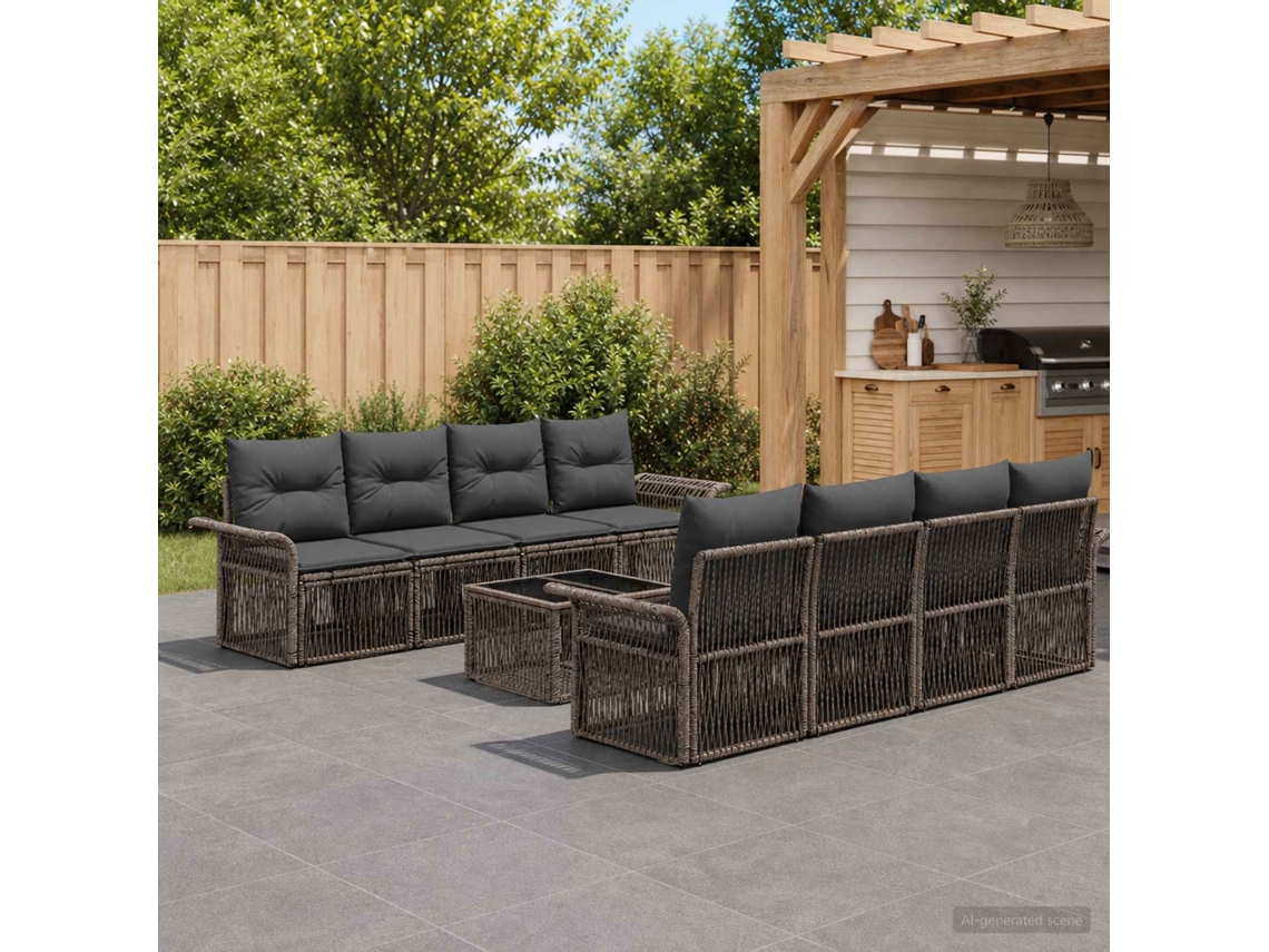 Vidaxl Conjunto De Sofá De Jardim 9 Unid. Cinzento Vime Pe