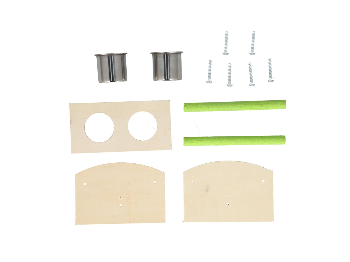Suporte Primerox Madeira para Papagaio com 2 Flocos de Aço Inoxidável para Alimentos, Brinquedo Educativo