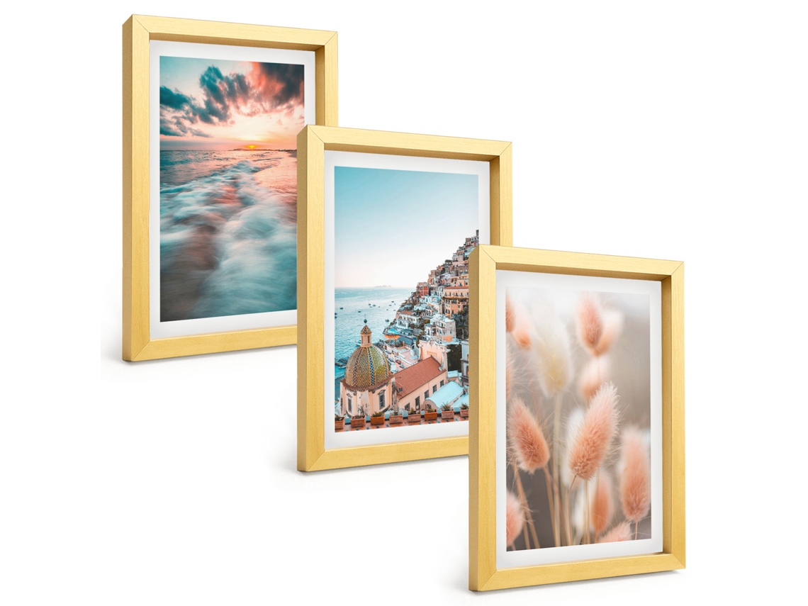 Composição De Quadros Pôr Do Sol No Mar, Casas, Flores Espelharte (3 Peças 20x30 Cm)