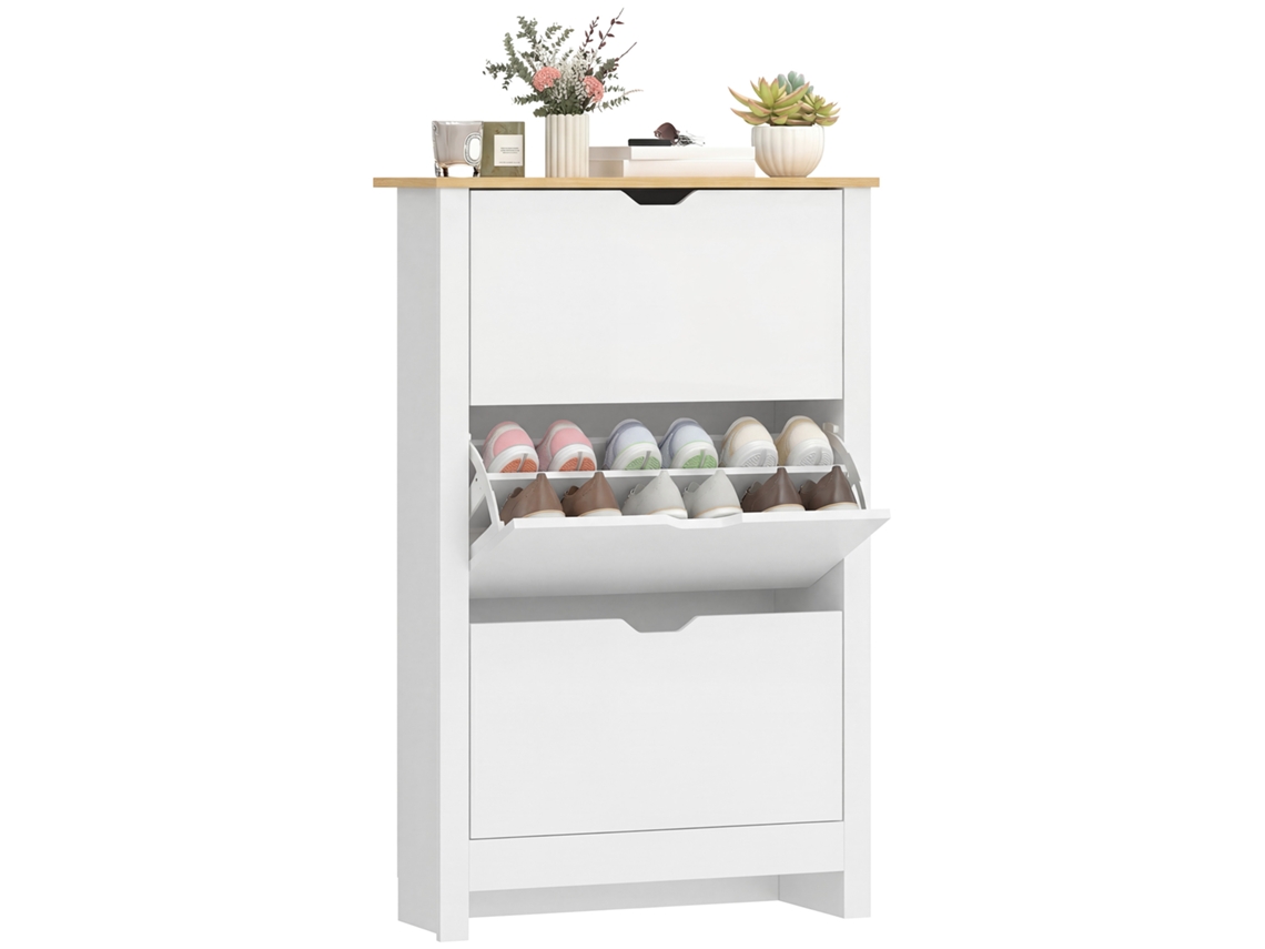 Armário sapateiro alto branco com 3 gavetas abatíveis para 18 pares, 72x26x112cm BTFORUS