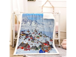 Manta Estampa de Casas Brancas na Neve em Microfibra 80x150cm
