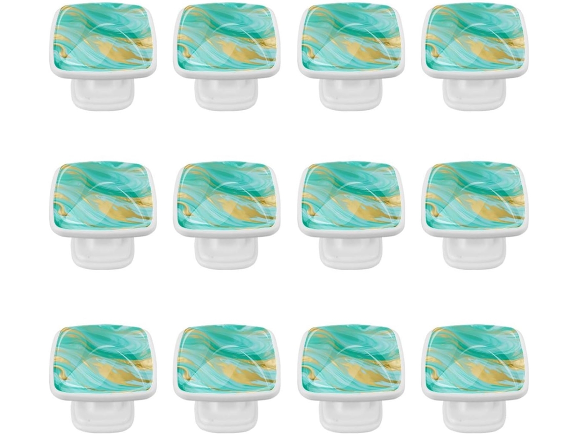 Puxadores E Maçanetas Quadradas Para Armários De Cozinha, Conjunto De 12 Peças, Textura Abstrata Em Verde E Azul