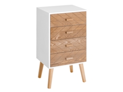 Cômoda com 4 Gavetas, Cômoda do Quarto, Criado mudo com Pernas Elevadas para Sala de Estar, 40x30x75 Cm, Branco e Natural. Ge