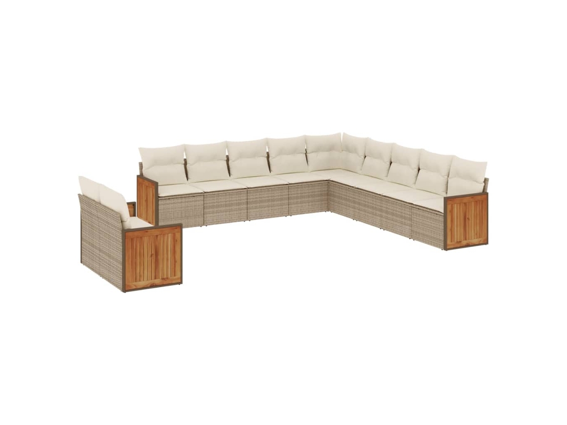 Conjunto de 11 Sofás de Jardim com Almofadões Vime Pe Bege MAISON EXCLUSIVE