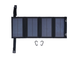 Carregador solar de 6 W, com alta eficiência de conversão e dupla portabilidade.
