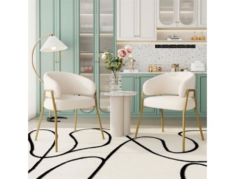 Conjunto De 2 Cadeiras De Jantar Modernas Em Veludo De Cordeiro Spraygold Com Acabamento Dourado, Com Pernas Douradas 49x18x78cm Branco Dreammespace