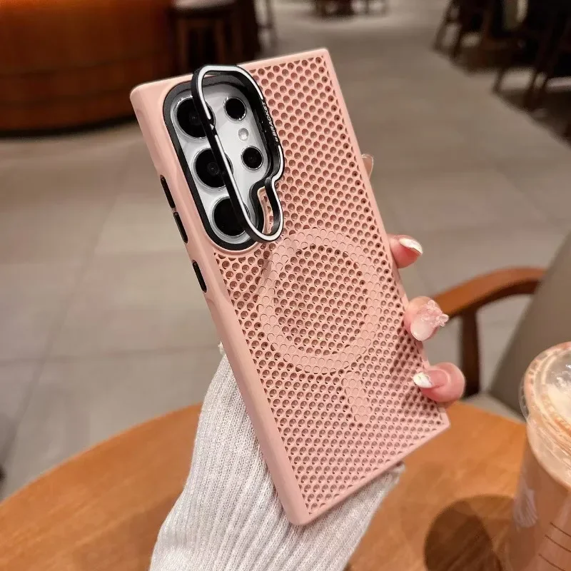 Capa Para Celular (samsung S25 Plus Rosa) Com Dissipação De Calor Em Malha Tipo Colmeia