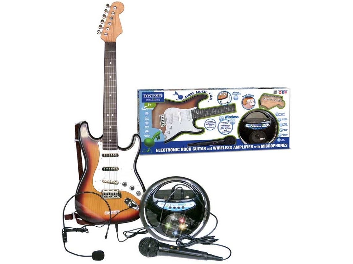 Brinquedo De Guitarra Eletrônica Bontempi Com Amplificador E 2 Microfones.