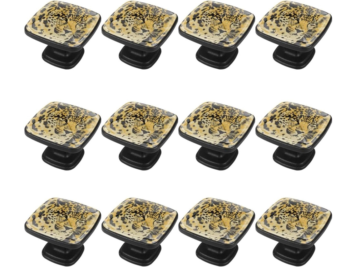 Puxadores Quadrados Para Armários De Cozinha, Puxadores Para Armários E Gavetas, 12 Peças, Estampa Abstrata De Leopardo
