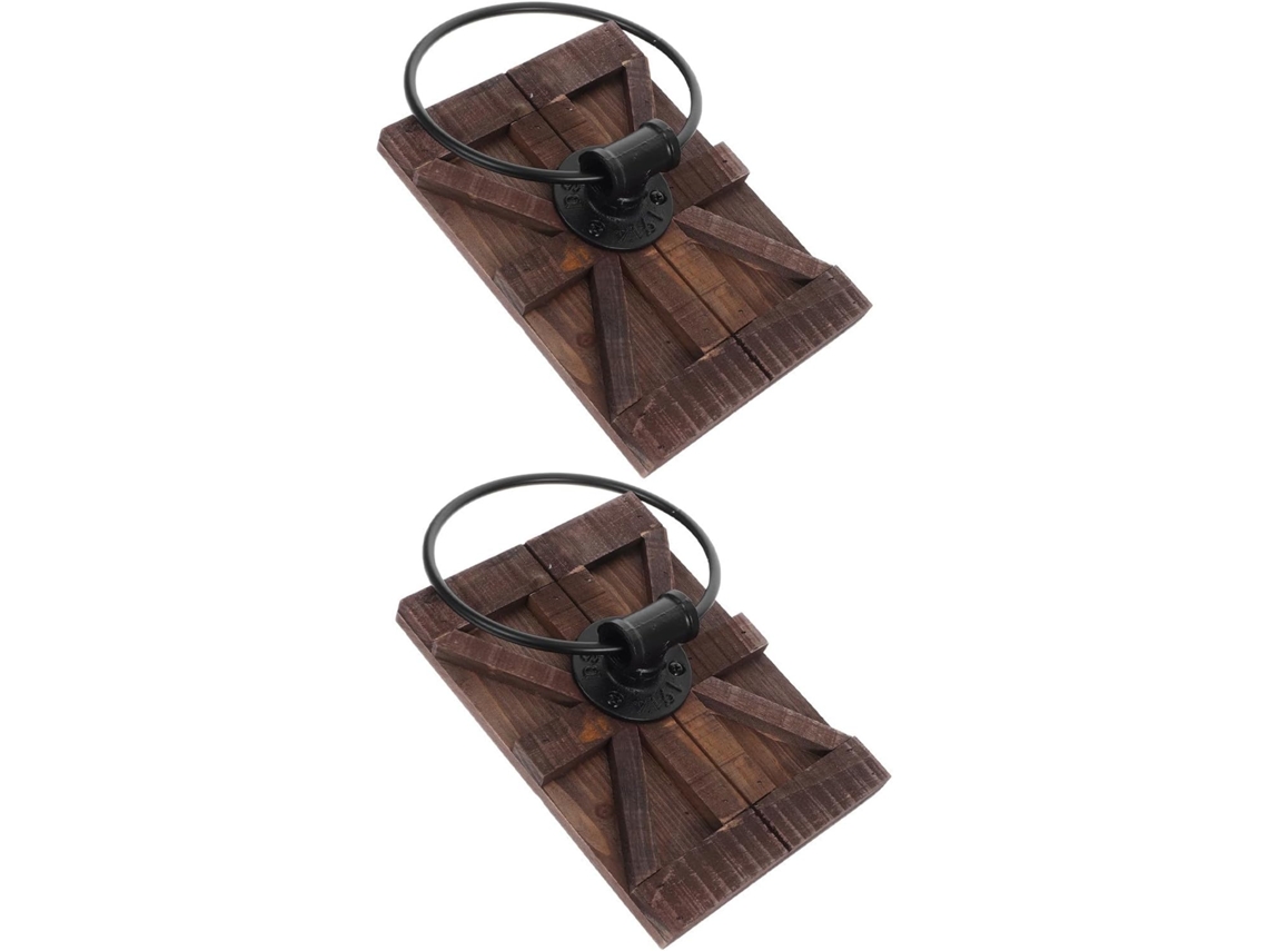 Conjunto De 2 Porta-toalhas Rústicos Parede Em Madeira E Ferro Marrom