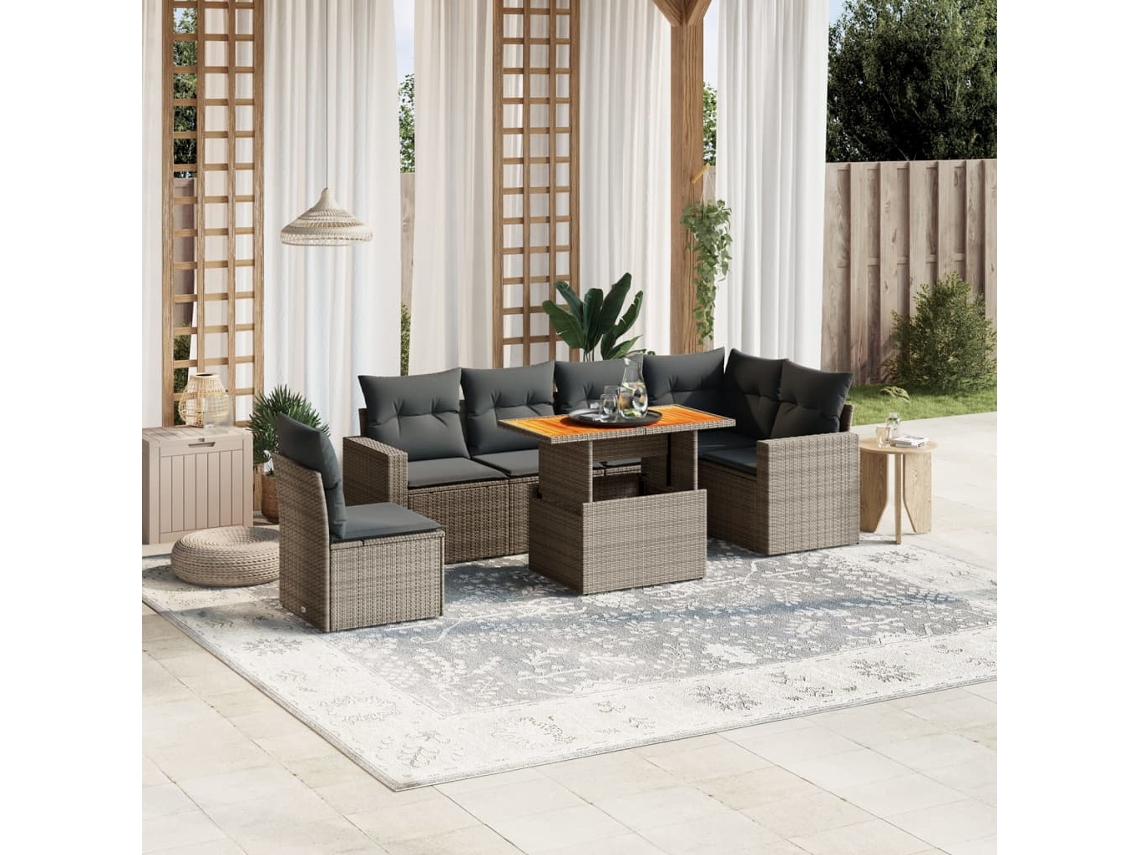 Vidaxl 7 Pcs Conjunto Sofás P/ Jardim C/ Almofadões Vime Pe Cinzento