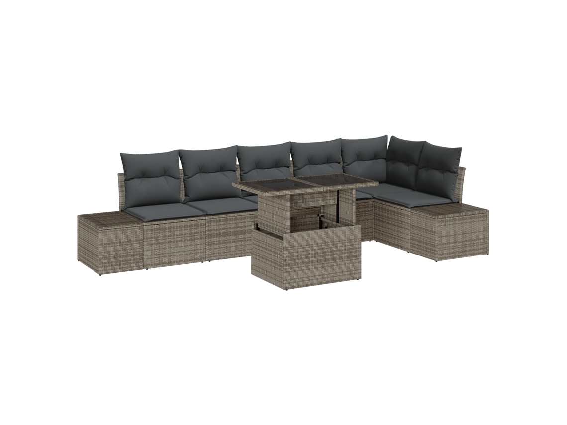 Conjunto 7 Sofá De Jardim Vidaxl Cinzento Vime Pe (319 X 154 X 85 Cm)