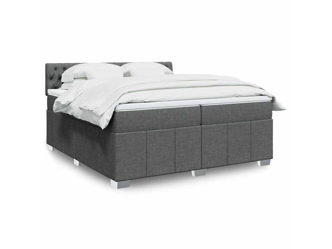 Cama Com Molas/colchão 200x200 Cm Tecido Cinzento-escuro