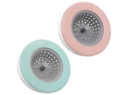 Colador de desagüe de silicone e plástico, 2 peças, rosa e verde, antiobstrução | S/MARCA
