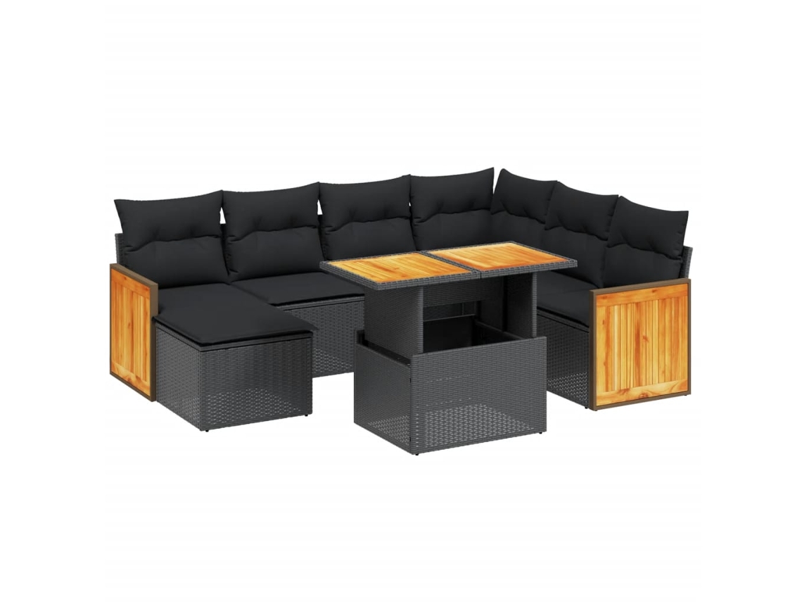 Conjunto de 8 Sofás de Jardim com Almofadões Vime Pe Preto MAISON EXCLUSIVE (8 pcs)