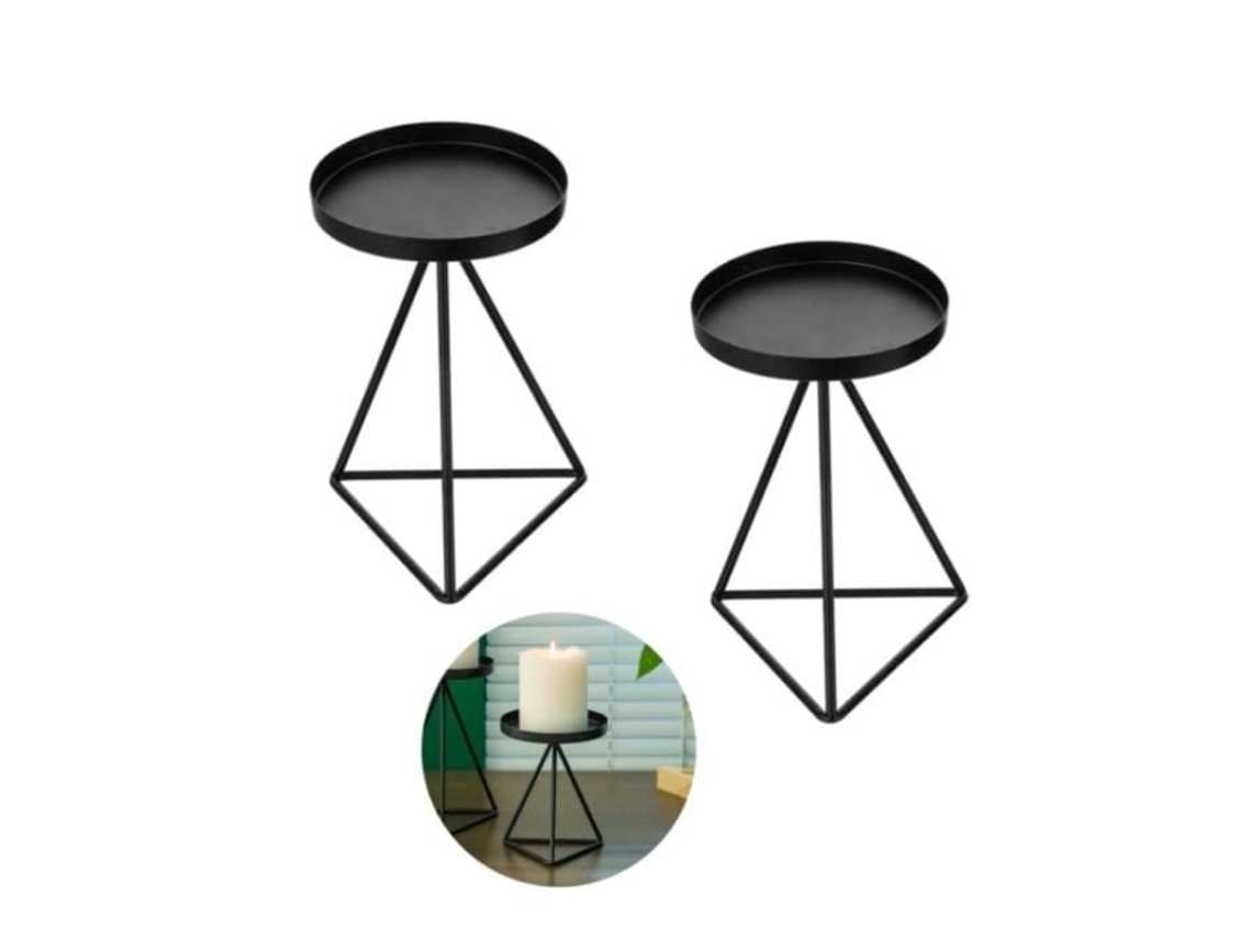 Conjunto De 2 Castiçais Modernos Em Ferro Forjado Preto, Com Design Geométrico, 11 X 9,5 Cm, Ideais Para Decoração De Interiores.