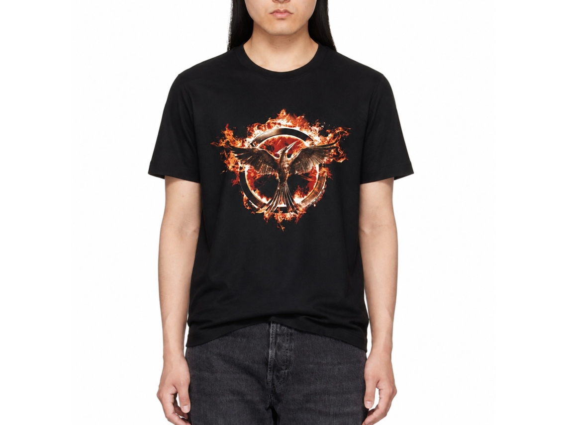 Rockinstone Hunger Games Movie Flaming Mockingjay Black Adult T-shirt Size:xxxl