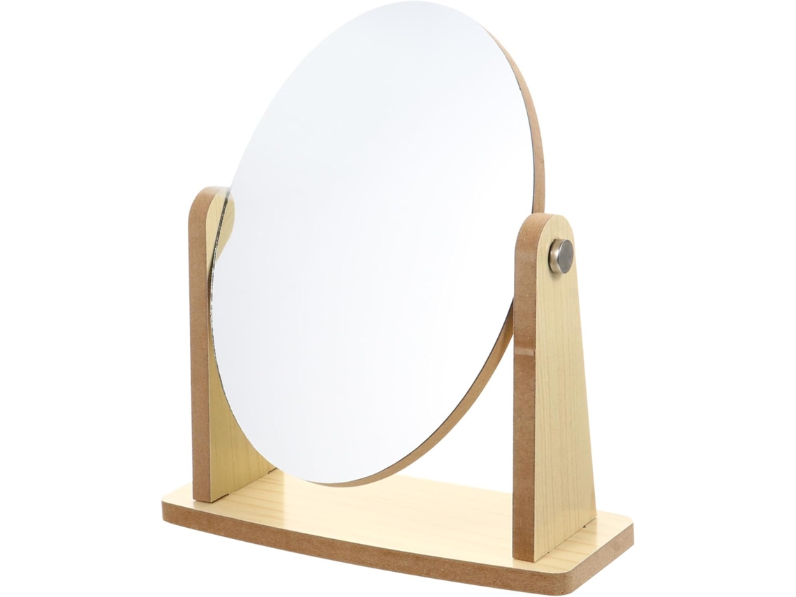Espelho De Mesa Giratório De Bambu Para Maquiagem