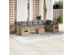 Vidaxl 11 Pcs Conj. Sofás Jardim C/ Almofadões Vime Pe Bege Misturado