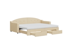 Sofá cama com Gavetão e Gavetas 80x200 Cm Tecido Cor Creme MAISON EXCLUSIVE
