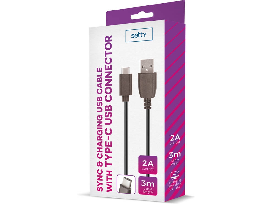 Cabo SETTY 753274 (USB - USB-C - 3m - Preto)