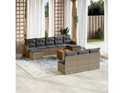 Vidaxl 11 Pcs Conjunto Sofás De Jardim C/ Almofadões Vime Pe Cinzento