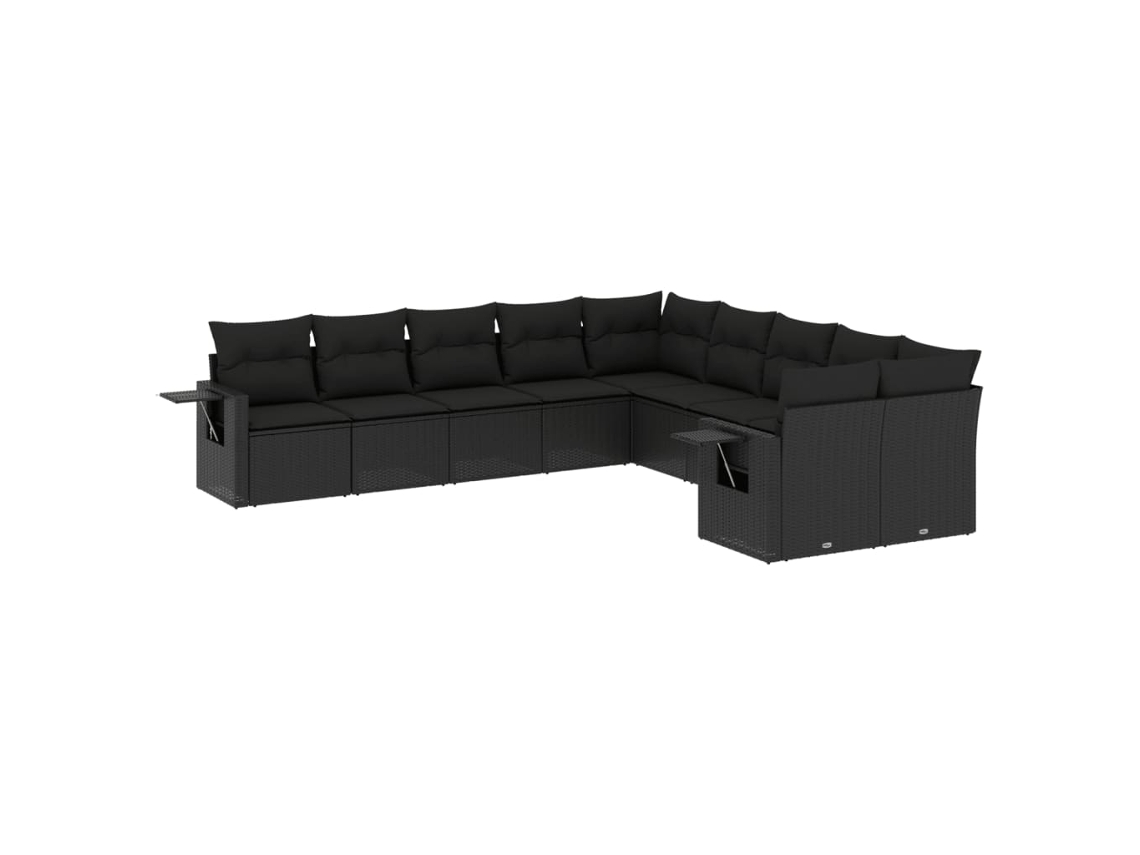 Conjunto de 10 Sofás de Jardim com Almofadões Vime Pe Preto MAISON EXCLUSIVE