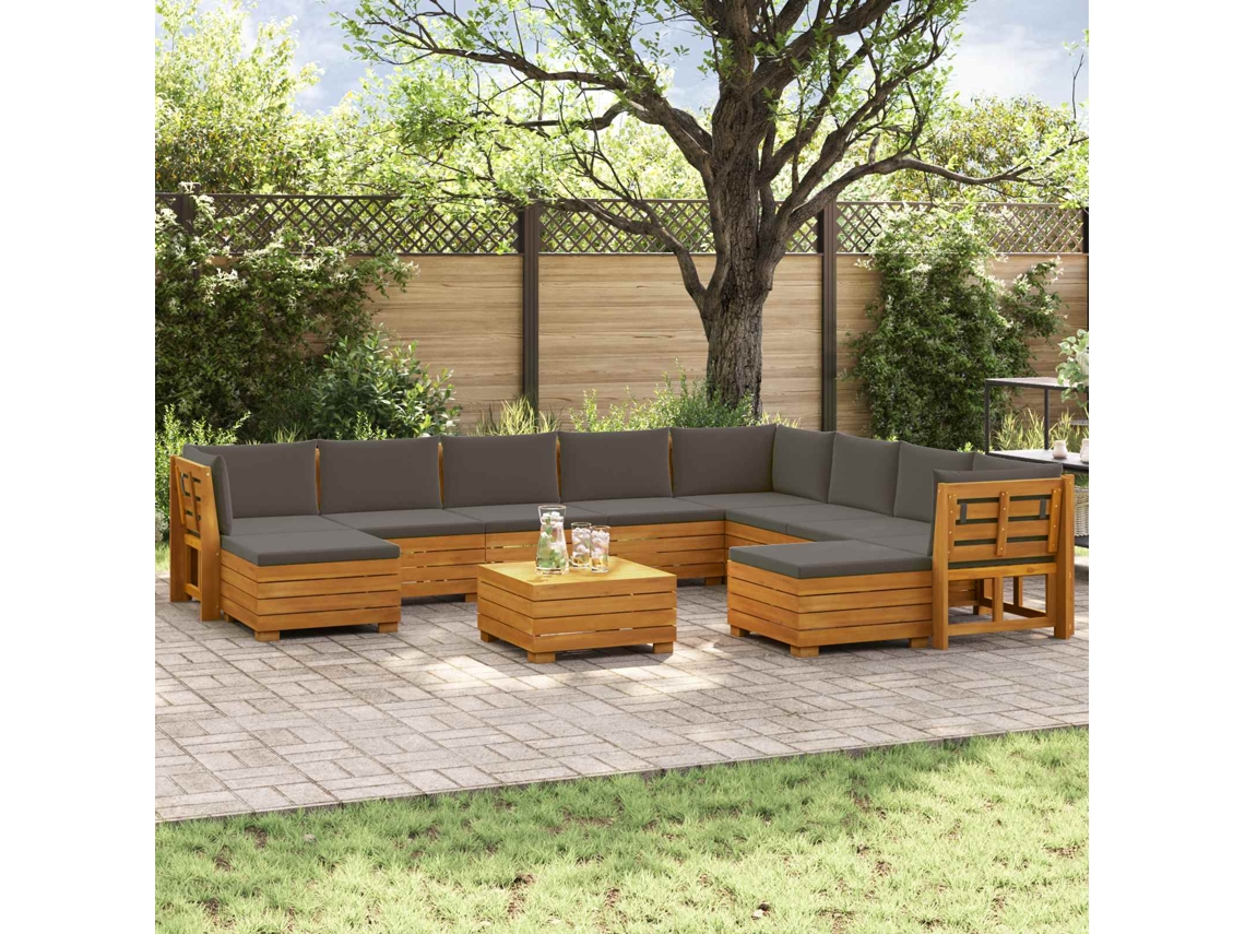 Vidaxl 11 Unid. Conjunto De Sofás Para Exterior Castanho